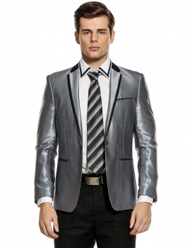 

Gray Men Casual Notched Long Sleeve Contrast Color One Button Suits Blazer, Multicolor