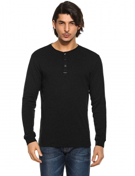 

Black Men Fashion Casual Slim Ribbed Henley Shirts Long Sleeve Solid T-Shirt Tops, Multicolor