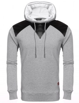 

Men Casual Hooded Long Sleeve Pullover Synthetic Leather Patchwork Hoodies, Multicolor