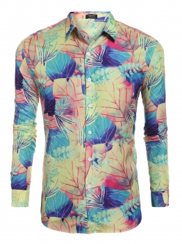 

Men's Turn Down Collar Long Sleeve Print Casual Button Down Shirt, Multicolor