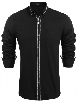 

Black Embroidery Button Down Basic Shirts, Multicolor