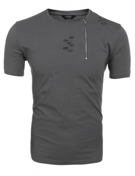 

Gray Men Casual Short Sleeve Cut Off Zipper Decor O Neck Solid Basic Slim Pullover T-Shirt Tops, Multicolor
