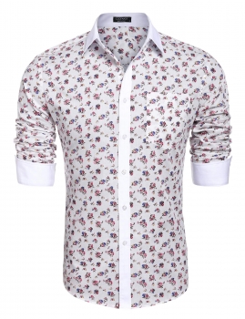 

Mens Casual Long Sleeve Floral Print Slim Button Down Shirt, Multicolor