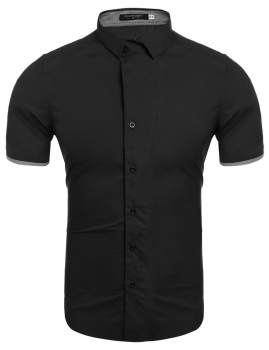 

Black Mens Short Sleeve Button Down Collar Contrast Color Slim Casual Shirt, Multicolor