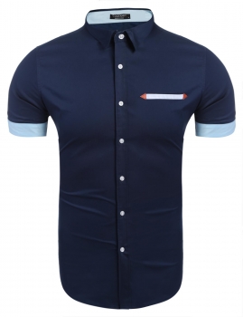 

Dark blue Mens Short Sleeve Button Down Collar Contrast Color Slim Casual Shirt, Multicolor
