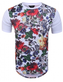 

Red Men Casual Short Sleeve O Neck Print Longline Round Hemline Pullover Hip Hop T-Shirt, Multicolor