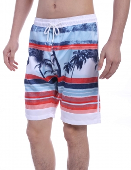 

New Men Fashion Mid-waisted Aloha Casual Print Loose Beach Shorts, Multicolor