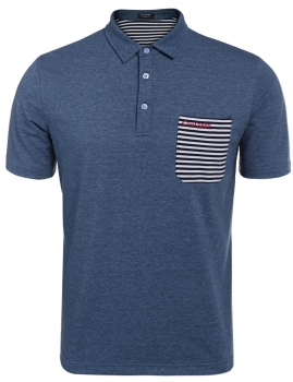 

Dark blue Men Turn Down Collar Short Sleeve Striped Patchwork Polo Shirt, Multicolor