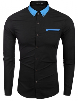 

Black Men's Contrast Color Collar Long Sleeve Button Down Casual Shirts, Multicolor