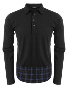

Men's Turn Down Collar Long Sleeve Plaid Patchwork Casual Polo Shirt, Multicolor
