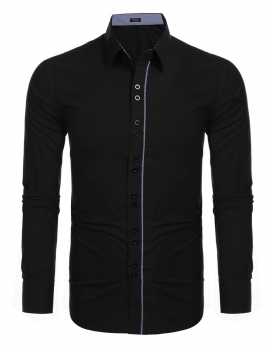 

Black Men Long Sleeve Button Down Collar Casual Shirt, Multicolor