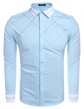 

Blue Mens Long Sleeve Button Down Collar Check Slim Contrast Color Casual Shirt, Multicolor