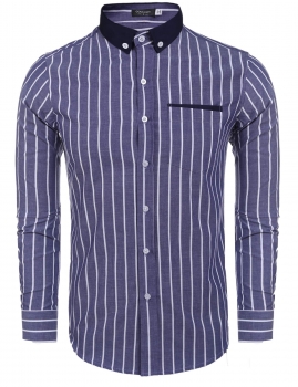 

Dark blue Casual Long Sleeve Pinpoint Contrast Color Slim Striped Button Down Shirt, Multicolor