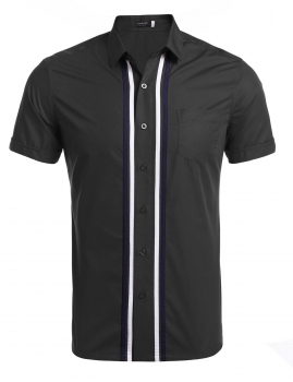 

Black Men's Short Sleeve Contrast Color Patchwork Pocket Shirt, Multicolor