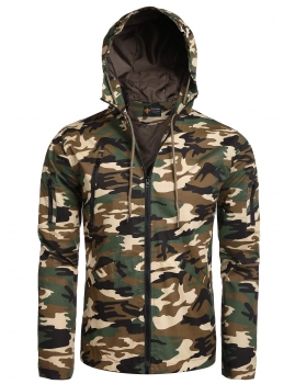 

Men Fashion Casual Hooded Long Sleeve Camouflage Zip-up Jacket Outerwear, Multicolor