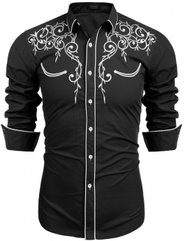 

Men's Long Sleeve Embroidery Slim Fit Casual Button Down Shirt, Multicolor