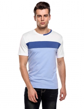 

Blue O-Neck Short Sleeve Patchwork Slim Fit Casual T-Shirt, Multicolor