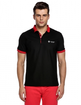 

Black Men's 3-Button Short Sleeve Patchwork Summer Casual Polo Shirt, Multicolor
