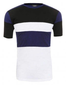 

Black Men's O-Neck Short Sleeve Patchwork Pullover Basic T-Shirt, Multicolor