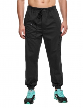 

Black Ankle Length Solid Elastic Waist Drawstring Cotton Casual Pants, Multicolor