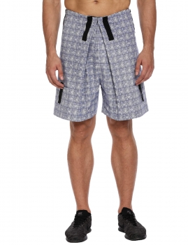 

Blue Zipper Lace Up Natural Waist Loose Plaid Short Pants, Multicolor