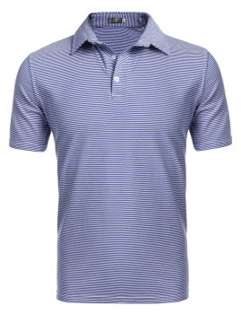 

Blue Men's Short Sleeve Stand Collar Striped Polo Shirt, Multicolor