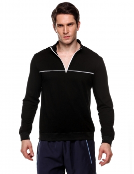 

Black Men's Stand Neck Quarter-Zip Patchwork Pullover Sweatshirt, Multicolor