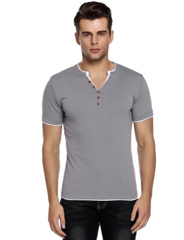 

Dark gray Men's Casual Slim Y-Neck Short Sleeve T-Shirt Tops, Multicolor