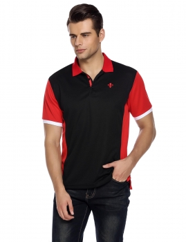 

Black Men's Turn Down Collar Short Sleeve Patchwork Casual Polo Shirt, Multicolor