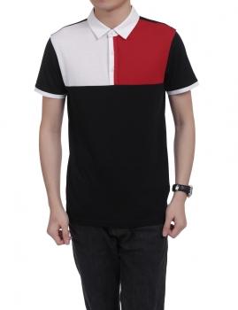 

Men Casual Short Sleeve Contrast Color Patchwork Slim Pullover Polo Shirt Tops, Multicolor