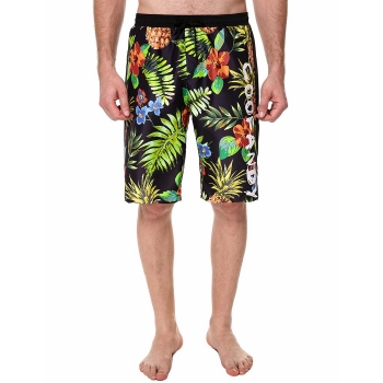 

Green Drawstring Waist Print Beach Board Shorts, Multicolor