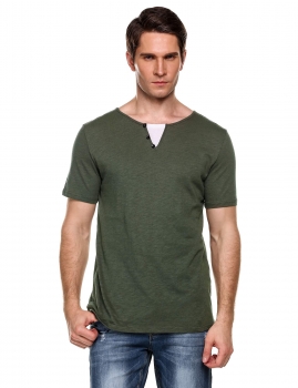 

Army green Athletic Patchwork O-Neck Short Sleeve Casual T-Shirt Tops, Multicolor