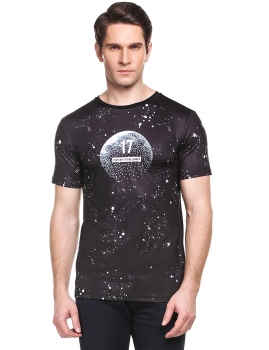 

Black O Neck Short Sleeve Print Pullover Basic T-Shirt, Multicolor