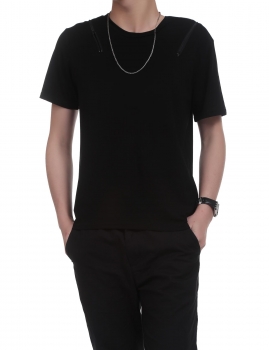 

Black Men Casual Short Sleeve O Neck Solid Loose Zipper Decor High Low Hem Pullover T-Shirt, Multicolor