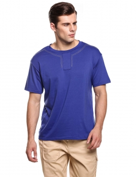 

Blue Loose Topstitching Pullover O Neck Solid Fashion T-Shirt, Multicolor
