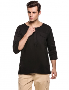 

Black 3"4 Sleeve O Neck Solid Loose Pullover Literary Style T-Shirt, Multicolor