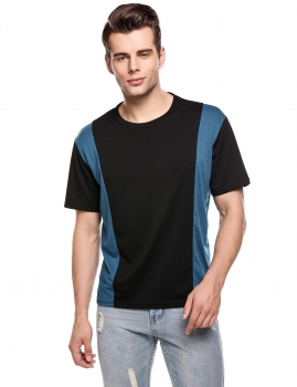 

Black Men Casual Short Sleeve O Neck Patchwork Slim Contrast Color Pullover T-Shirt Tops, Multicolor