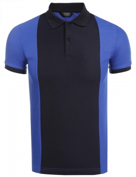 

Blue Men Casual Short Sleeve Patchwork Slim Polo Shirt, Multicolor