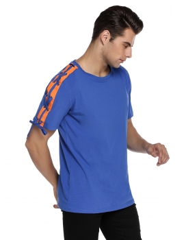 

Blue Mens Casual O-Neck Short Sleeve Bandage Drawstring Basic T-Shirt, Multicolor