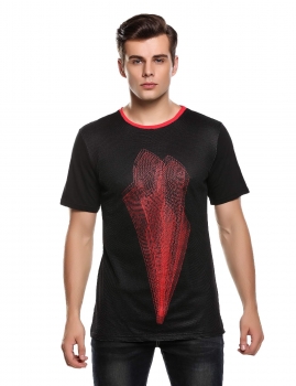

Black Print Mesh Patchwork O-Neck T-Shirt, Multicolor