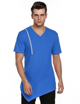 

Blue Mens Casual V-Neck Short Sleeve Zipper T-Shirt, Multicolor