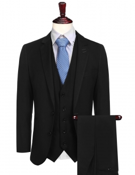 

Black Turn-down Collar Blazer Jacket Tux Vest Trousers Long Sleeve Solid 3-piece Suit Set, Multicolor