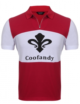 

Red COOFANDY Patchwork Front Zipper Contrast Color Slim Polo Shirt, Multicolor