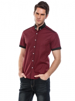 

Red Men's Contrast Color Vertical Striped Short Sleeve Button Down Shirt, Multicolor