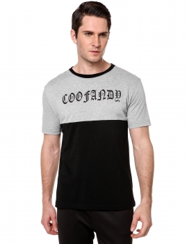 

Gray Men's O-Neck Short Sleeve Letter Patchwork Casual T-Shirt, Multicolor