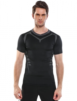 

Black Men V-Neck Short Sleeve Quick Dry T-Shirt Sportswear, Multicolor