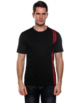 

Black Men's Athletic O-Neck Short Sleeve Patchwork Pocket Casual T-Shirt, Multicolor