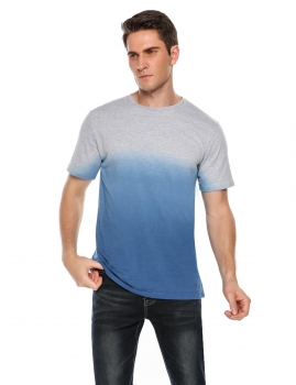 

Blue Short Sleeve O-Neck Contrast Color Basic T-Shirt, Multicolor