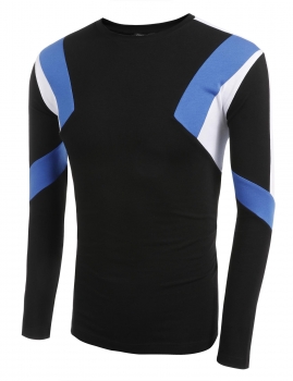 

Black Men's Long Sleeve Patchwork Basic Tee Loose Tops, Multicolor
