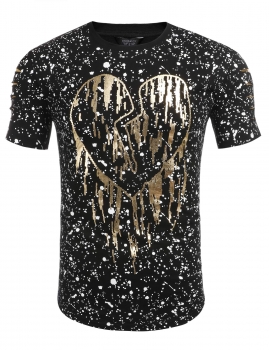 

Black Men's Print Hollow Personality Basic Tee Casual T-shirt, Multicolor